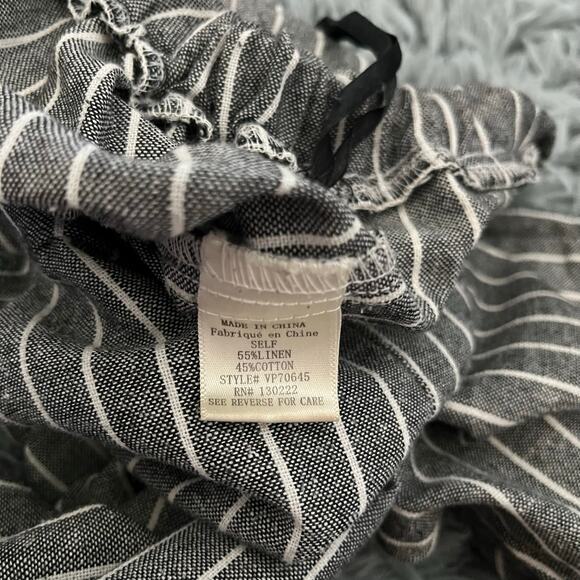 Very J Linen Blend Gray White Striped Drop Waist Ankle Pants Women’s Medium - Picture 9 of 9